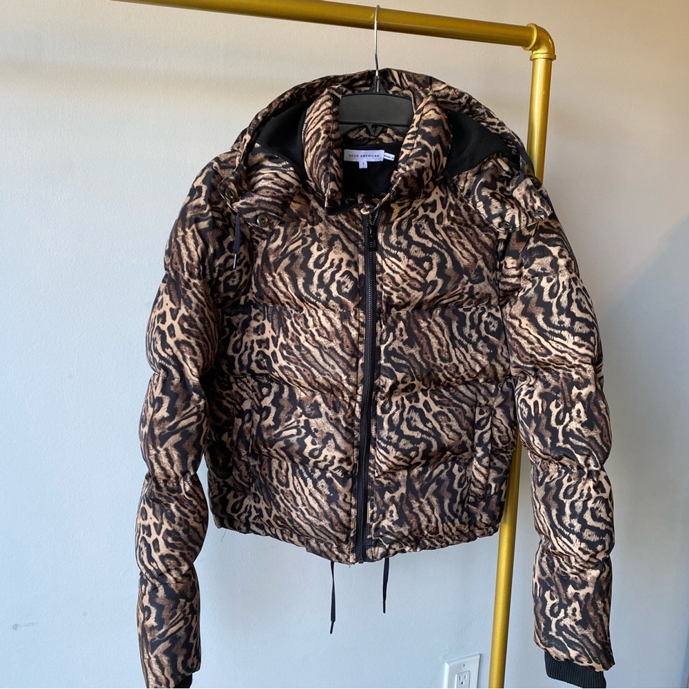 Good American Leopard Print Puffer Jacket Size 1 #Lux-O